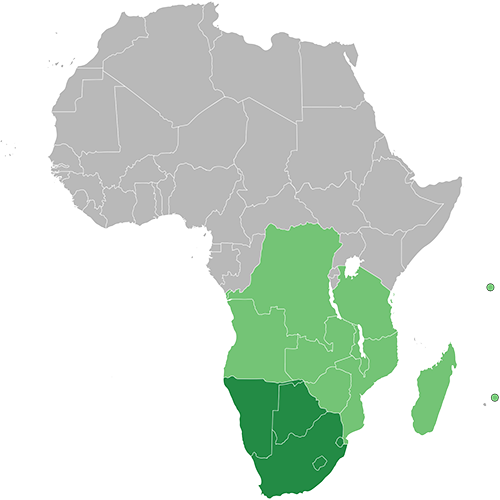 Map highlighting Southern Africa and SADC countries